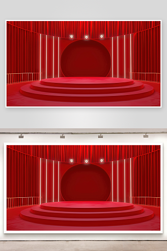 舞台背景展台立体红色电商广告高清三维