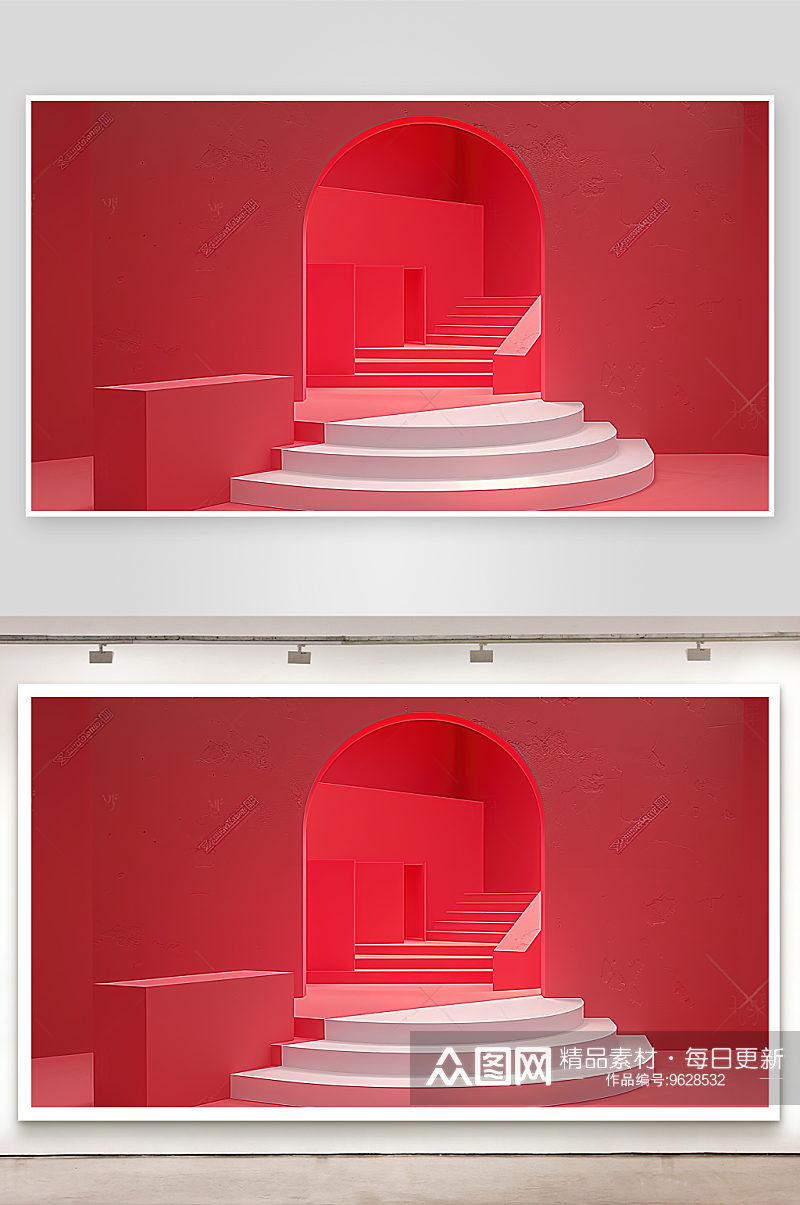 首页空间广告展台背景电商三维立体红色舞台素材