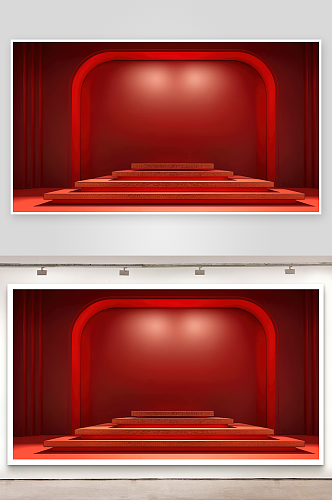 首页红色展台广告舞台背景三维立体电商空间
