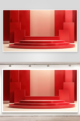 商务抽象背景红色舞台空间设计艺术几何
