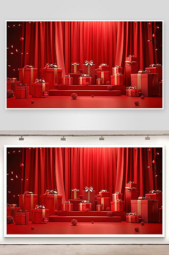 三维首页空间红色立体舞台广告背景电商展台