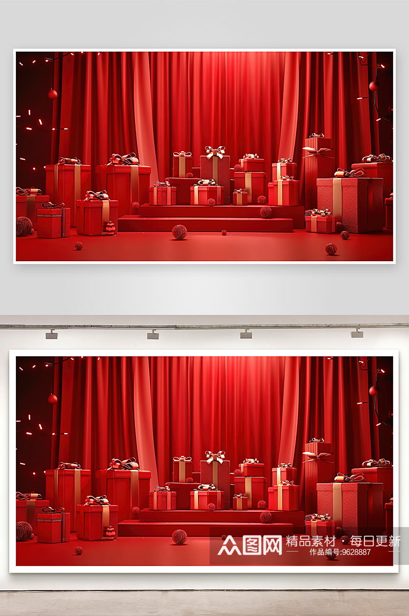 三维首页空间红色立体舞台广告背景电商展台素材