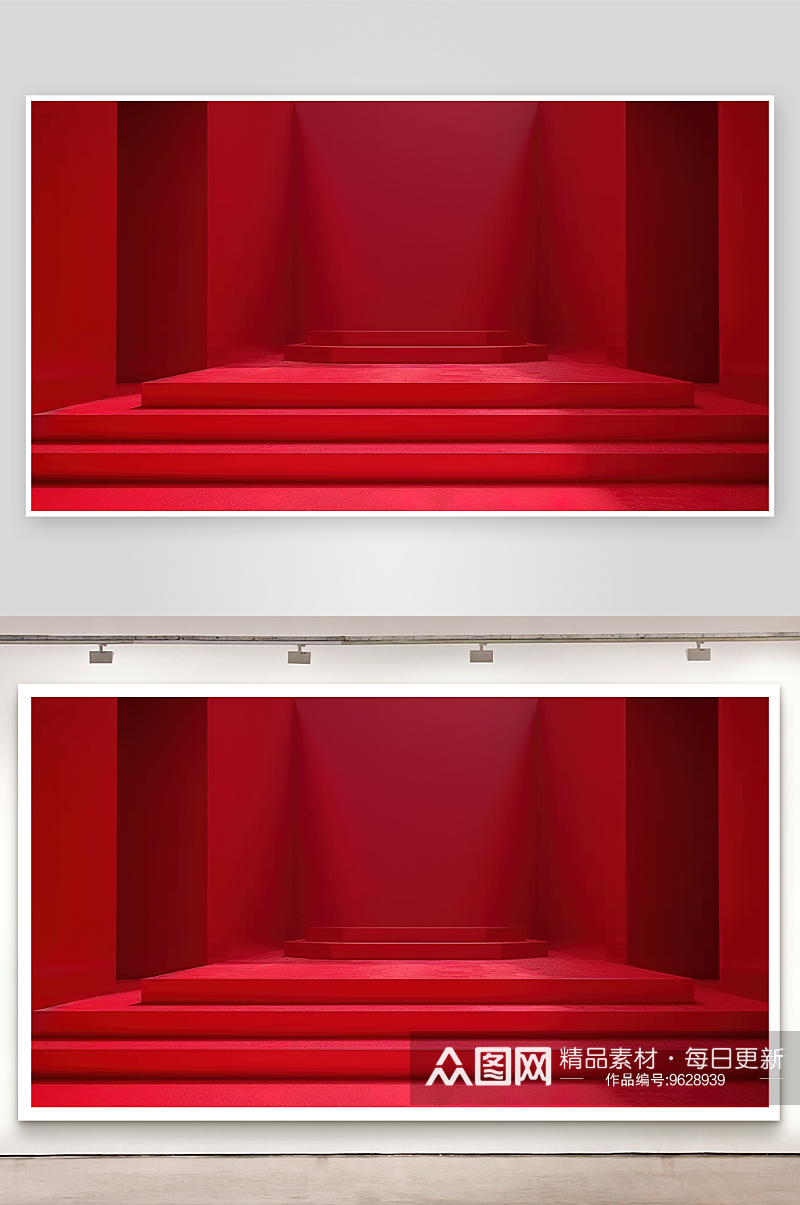 立体展台红色三维舞台高清背景广告电商素材