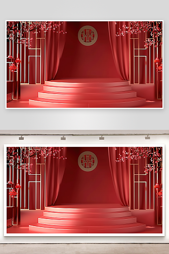立体展台红色广告电商背景高清三维舞台