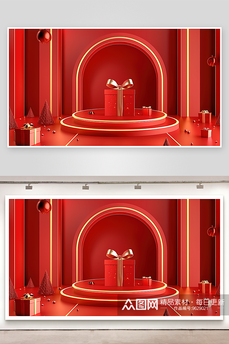 立体广告电商三维首页展台空间背景舞台红色素材