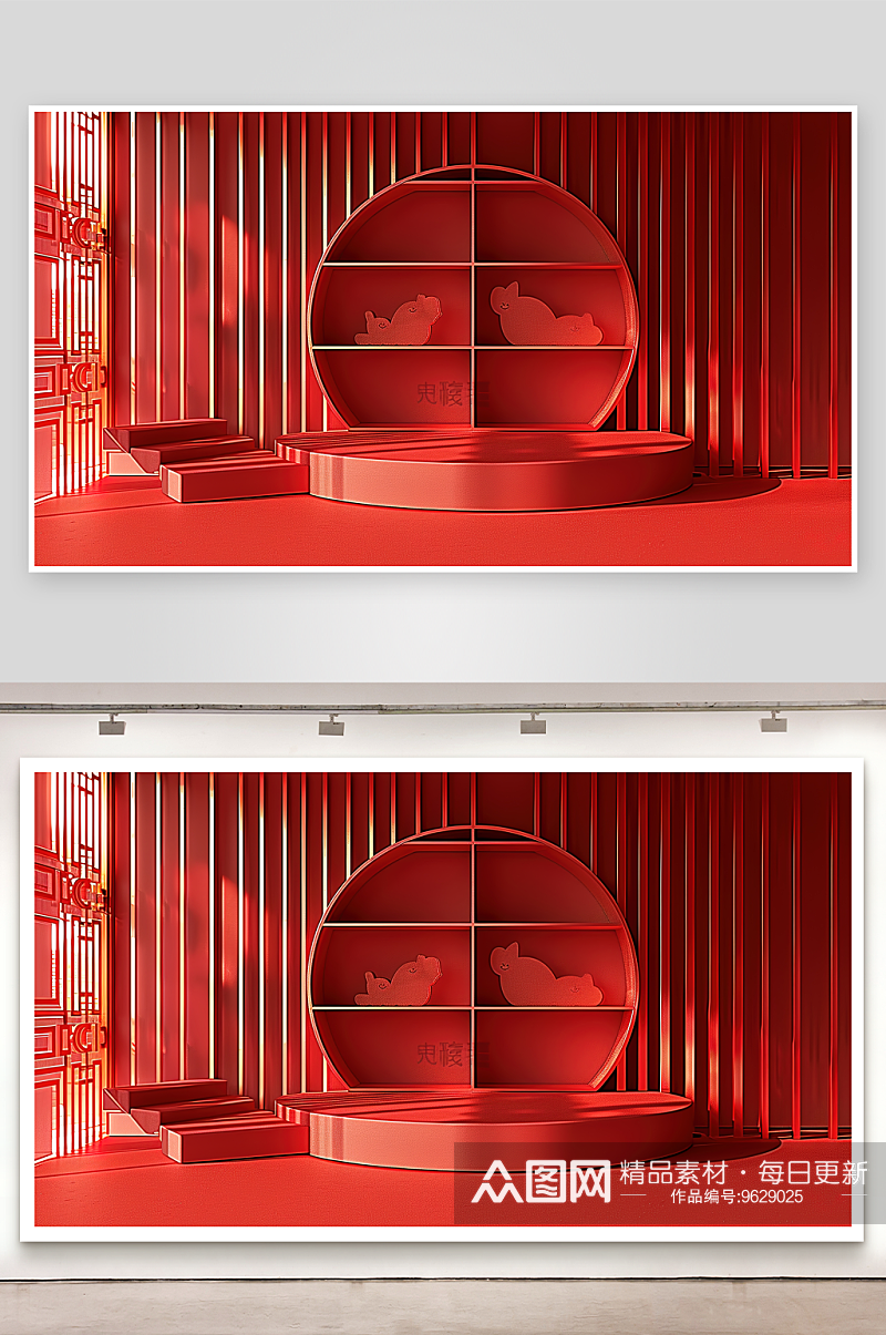 立体广告电商空间三维展台舞台首页红色背景素材