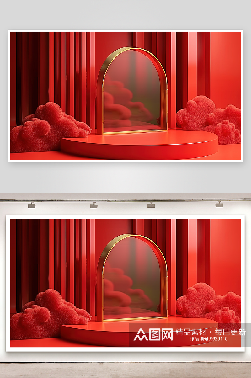 空间首页展台舞台背景红色广告三维立体电商素材