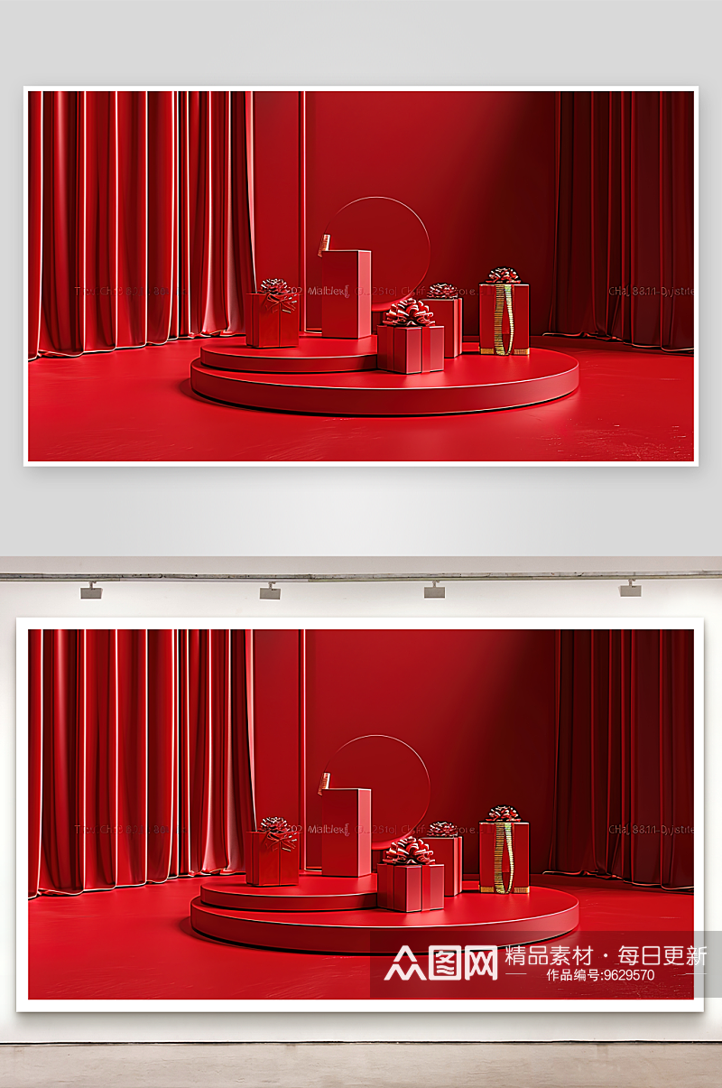 节日红色舞台背景高清立体展台电商C4D素材