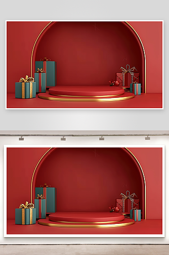 红色电商背景高清广告舞台展台三维立体