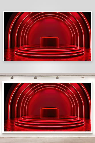 红色电商背景高清广告舞台展台三维立体