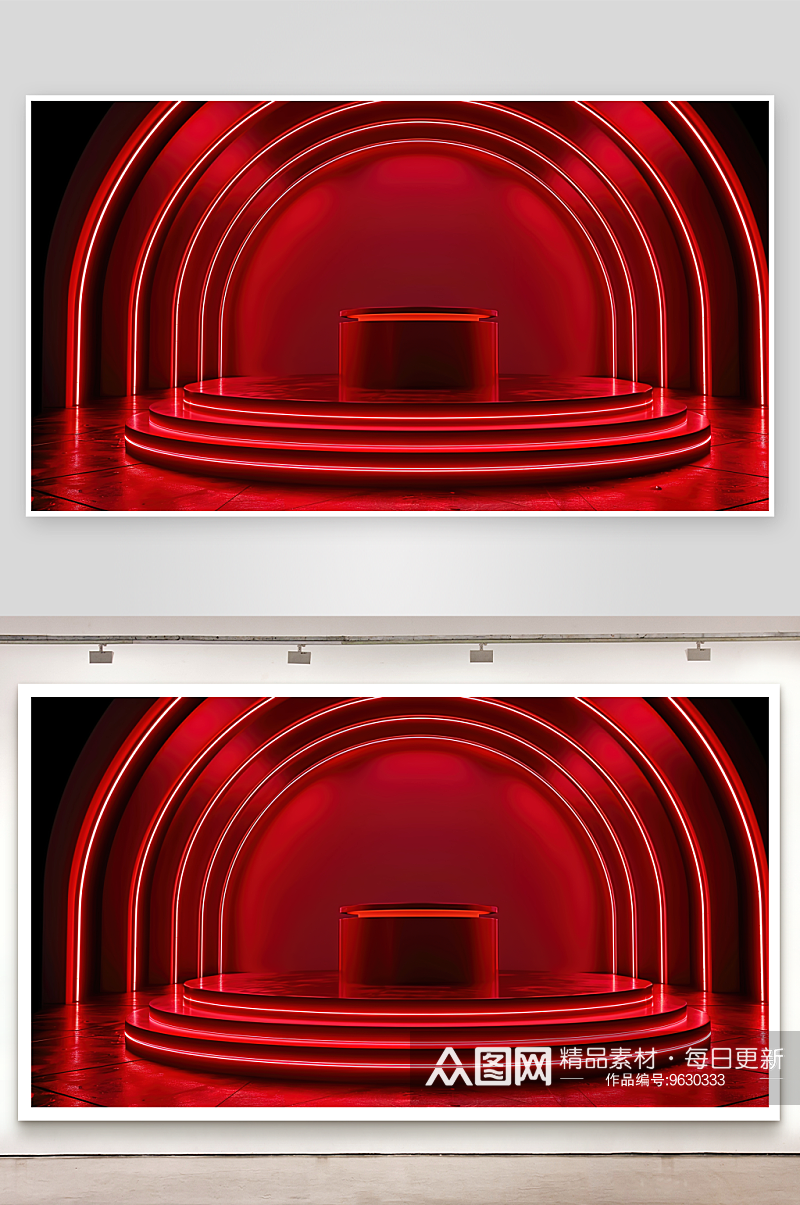 红色电商背景高清广告舞台展台三维立体素材