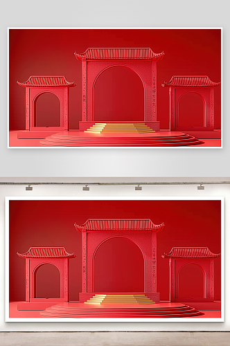 红色空间艺术背景抽象舞台商务设计几何