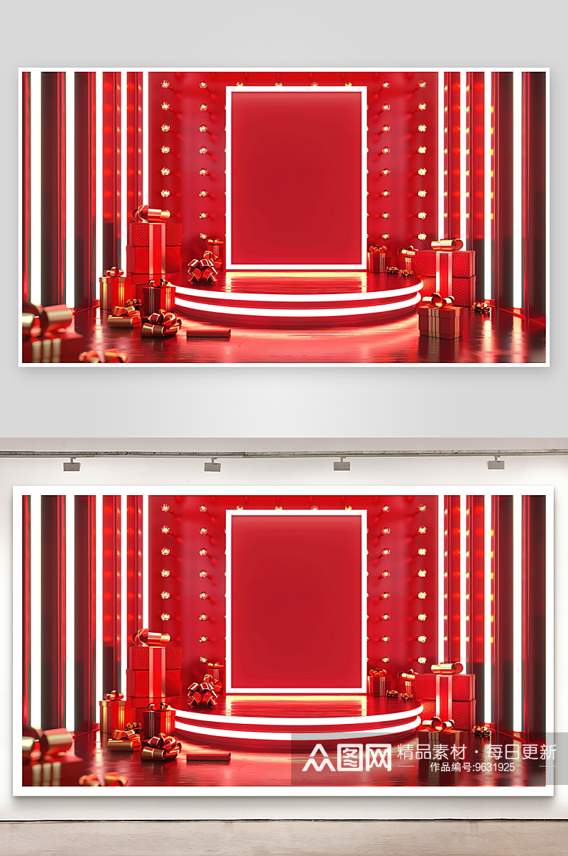 红色背景C4D舞台展台现代首页电商素材