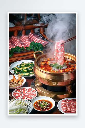 火锅传统鲜香重庆肉类麻辣美食美味蔬菜
