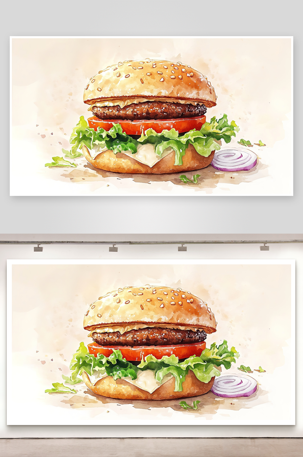 美食美味美式小吃面包手绘插画汉堡素材