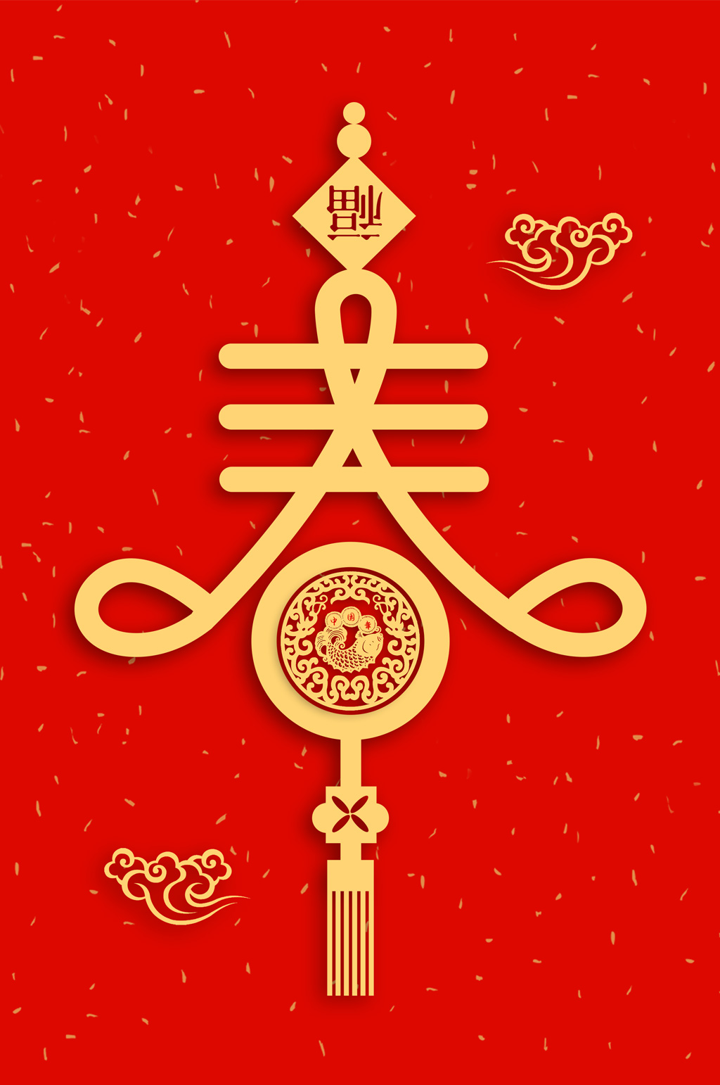 中国风艺术字春字剪纸红色背景