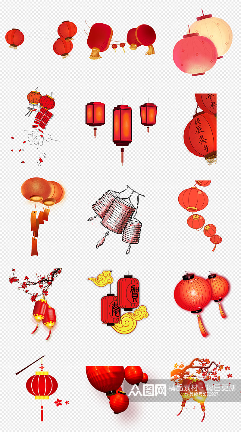 中国风红色灯笼PNG免抠素材素材
