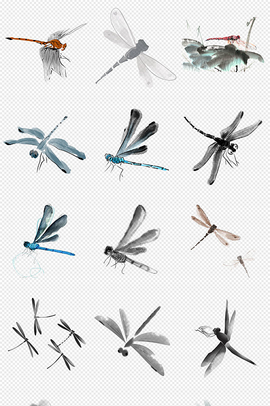 水墨蜻蜓png免抠素材