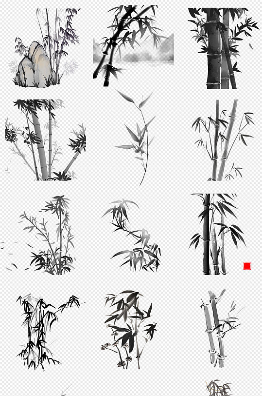 中国风水墨竹子黑白竹子竹叶png素材