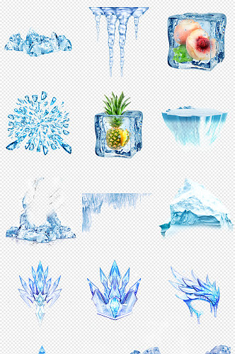 蓝色冰块冰山冰雕PNG免抠素材