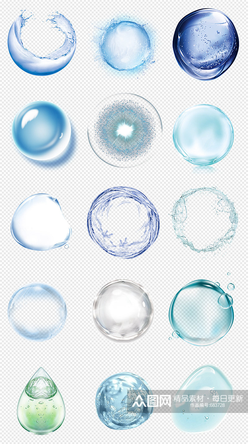 蓝色水滴蓝色气泡PNG免抠素材素材