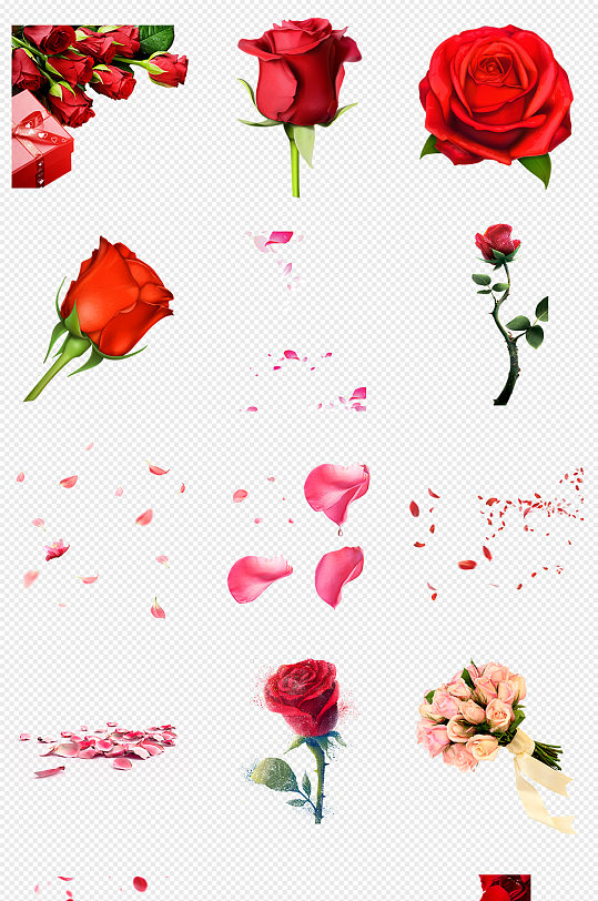 红色玫瑰玫瑰花朵玫瑰花瓣PNG素材