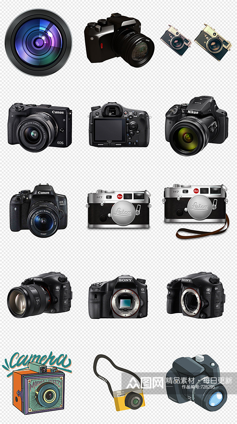 黑色相机单反相机PNG免抠素材素材