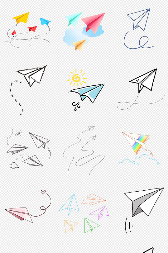 卡通手绘飞机纸飞机PNG免抠素材