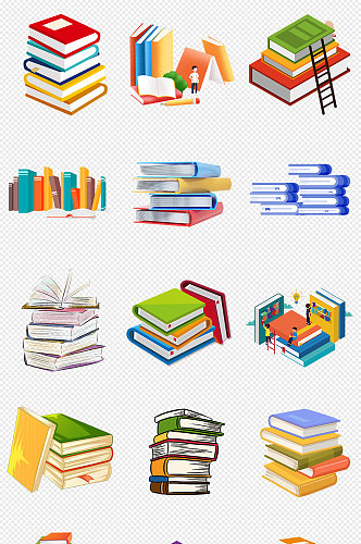彩色书本书籍一大堆书本PNG免抠素材