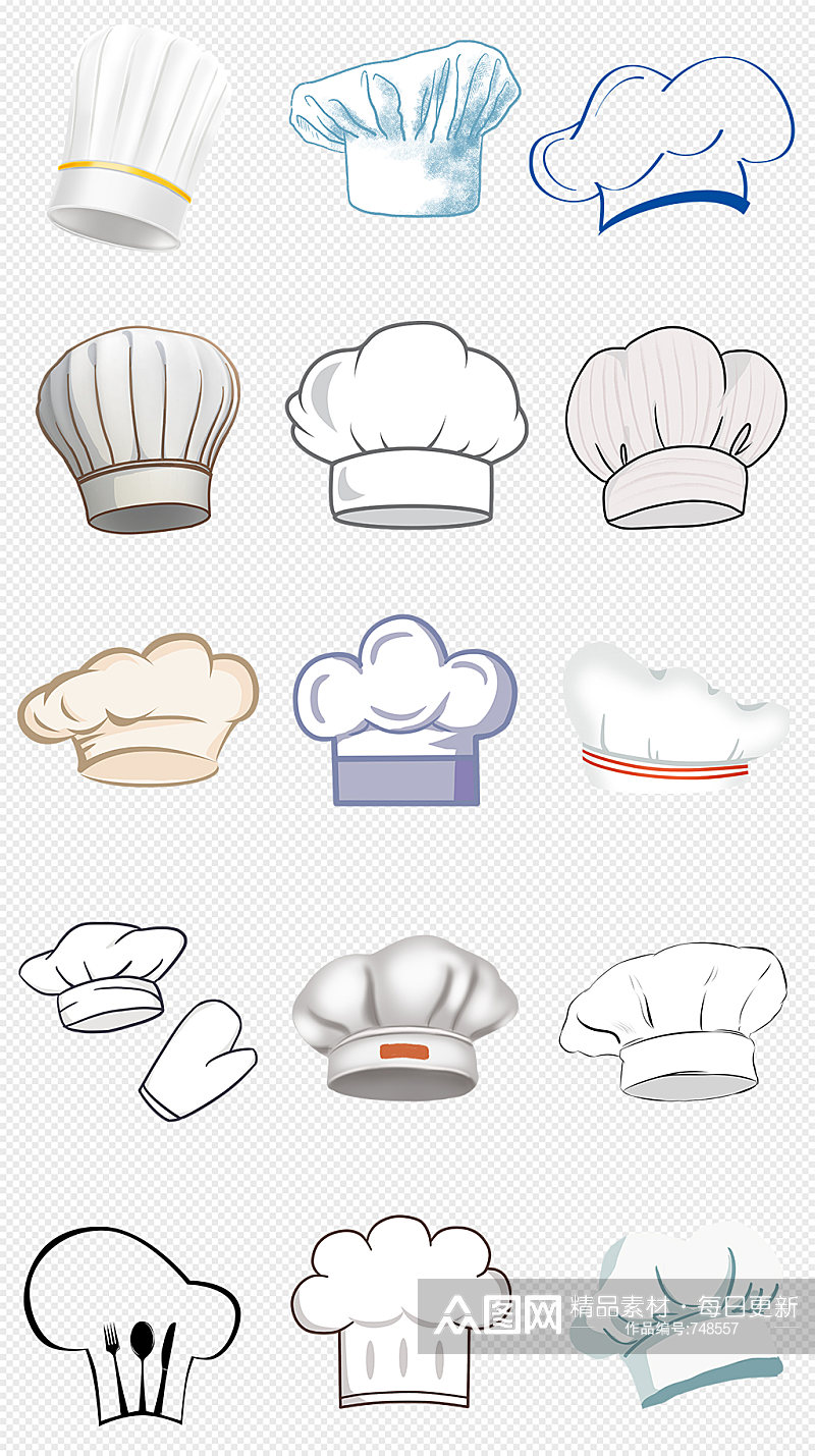卡通白色厨师帽PNG免抠素材素材