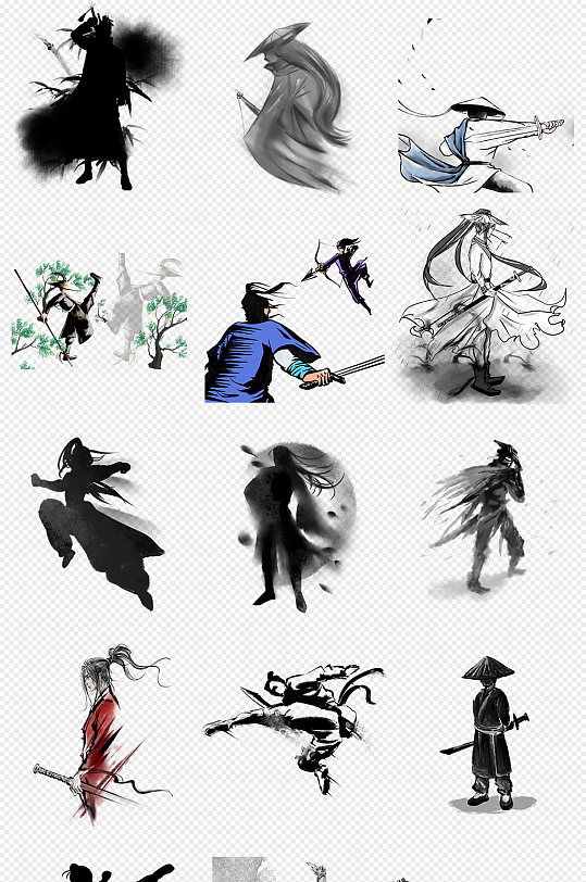 水墨武侠人物侠士侠客打斗人物png素材