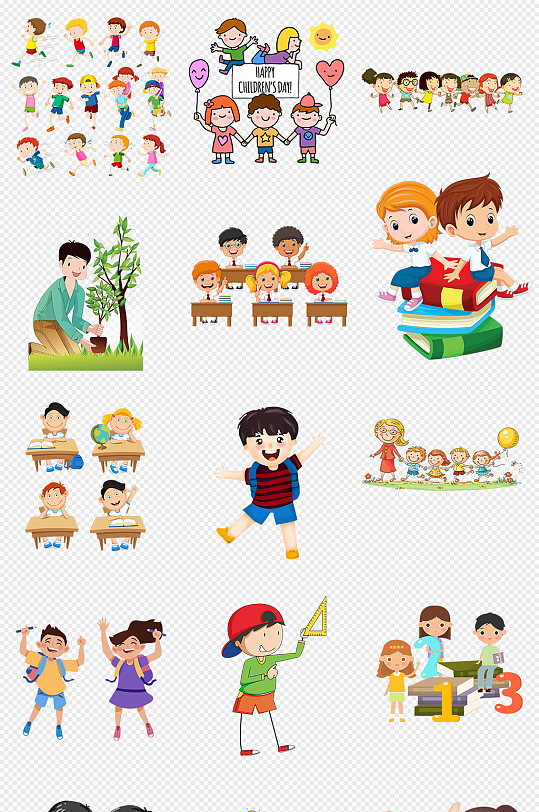 卡通手绘学生学习教室上课png免抠素材