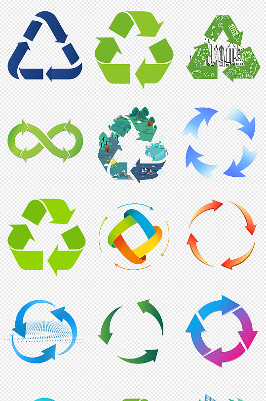 绿色环保循环图标PNG免抠 再循环箭头 环保图标素材