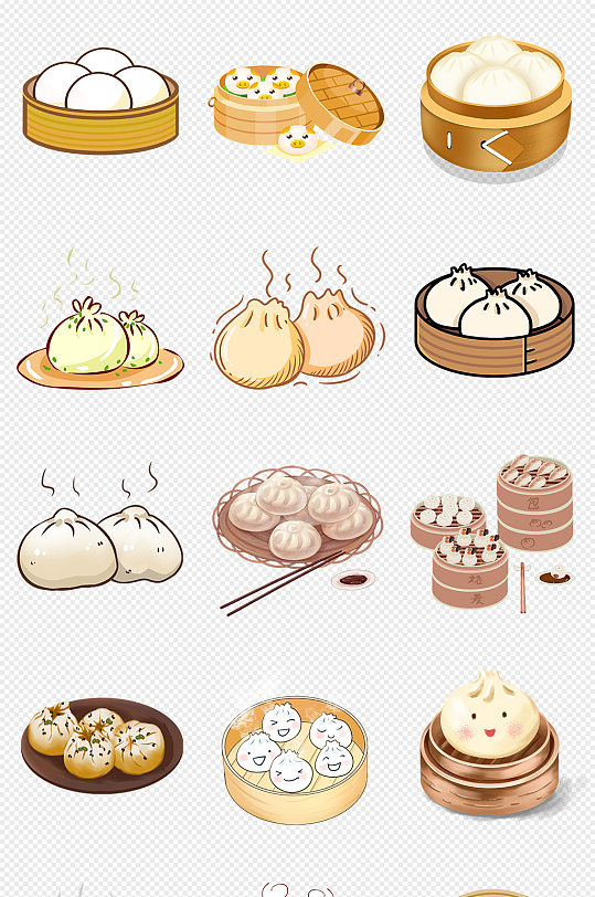 卡通手绘包子馒头早餐美食png免抠素材