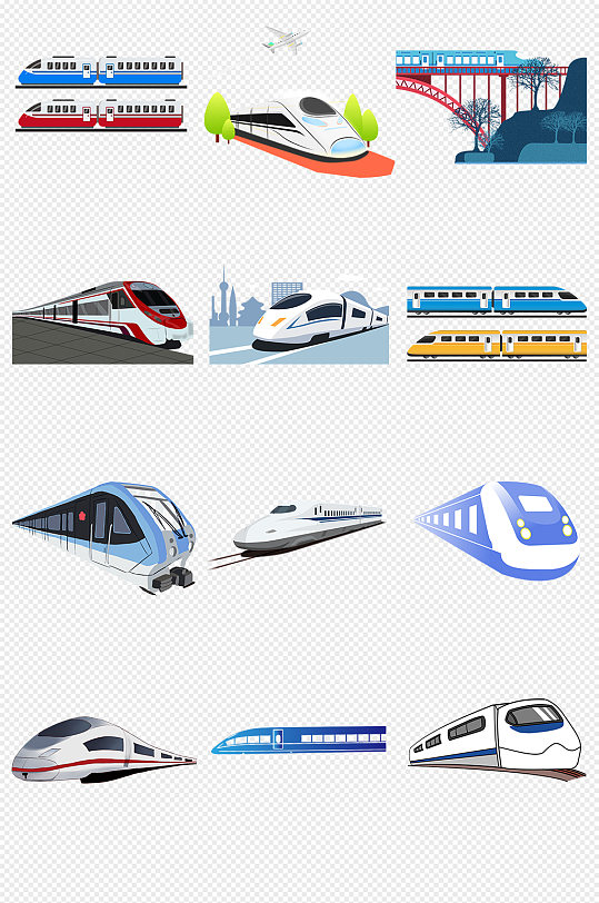 铁路元素 商务动车高铁火车轻轨地铁PNG免抠素材