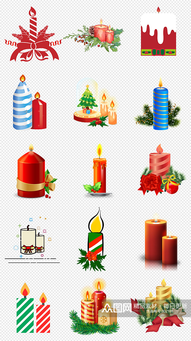 红色圣诞节喜庆卡通蜡烛PNG免抠素材素材
