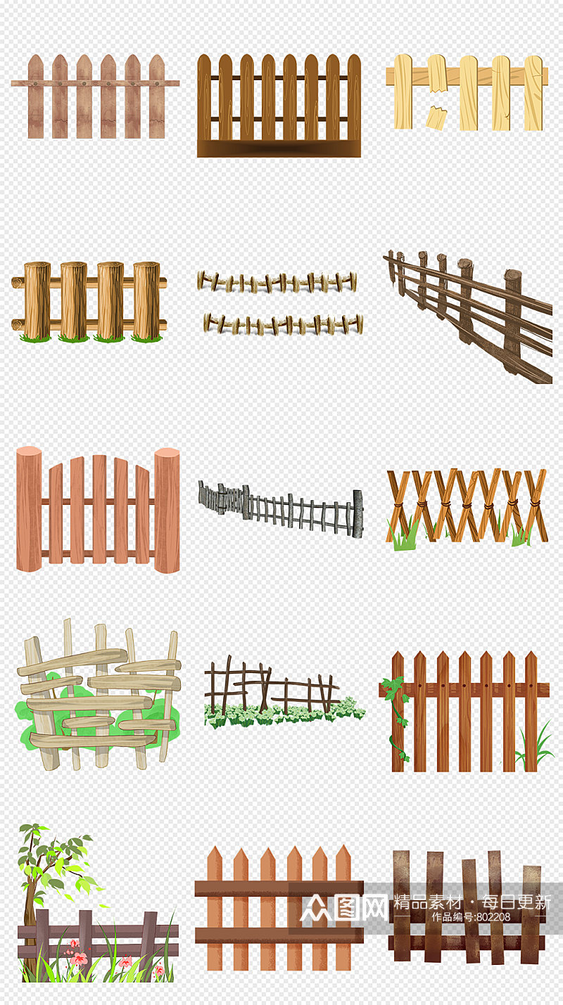 栅栏围栏木质围墙栅栏PNG免抠素材素材