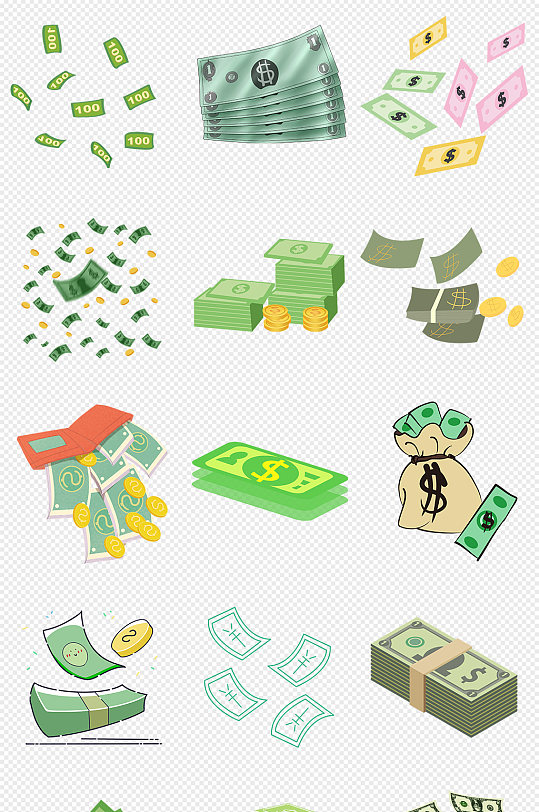 卡通钞票纸币钱币绿色钞票png免抠素材