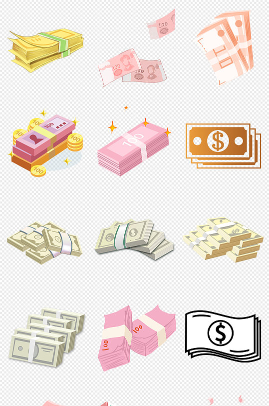 卡通钞票红色钱币纸币金钱png免抠素材