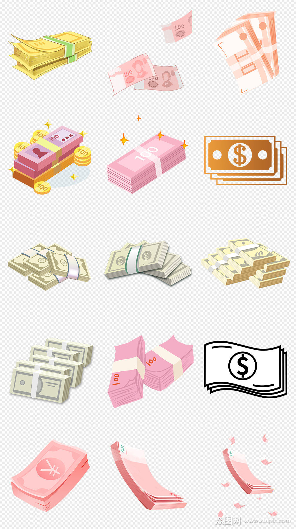 卡通钞票红色钱币纸币金钱png免抠素材素材