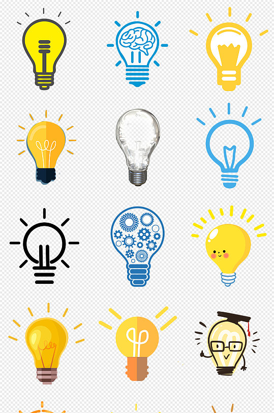 卡通手绘黄色灯泡电灯泡png免抠素材