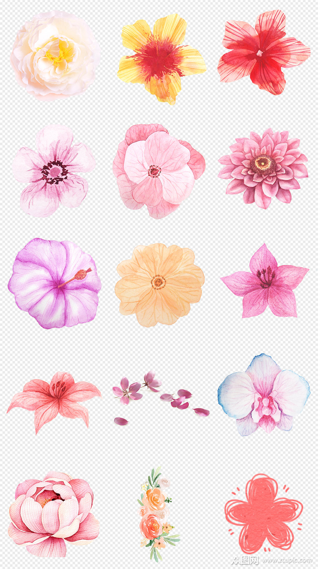 卡通手绘粉色花朵花卉花瓣png免抠素材素材