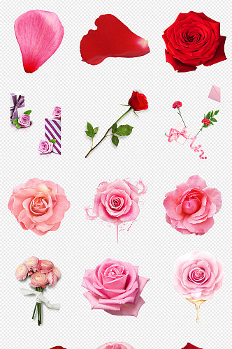红色玫瑰花粉色玫瑰花瓣PNG免抠素材
