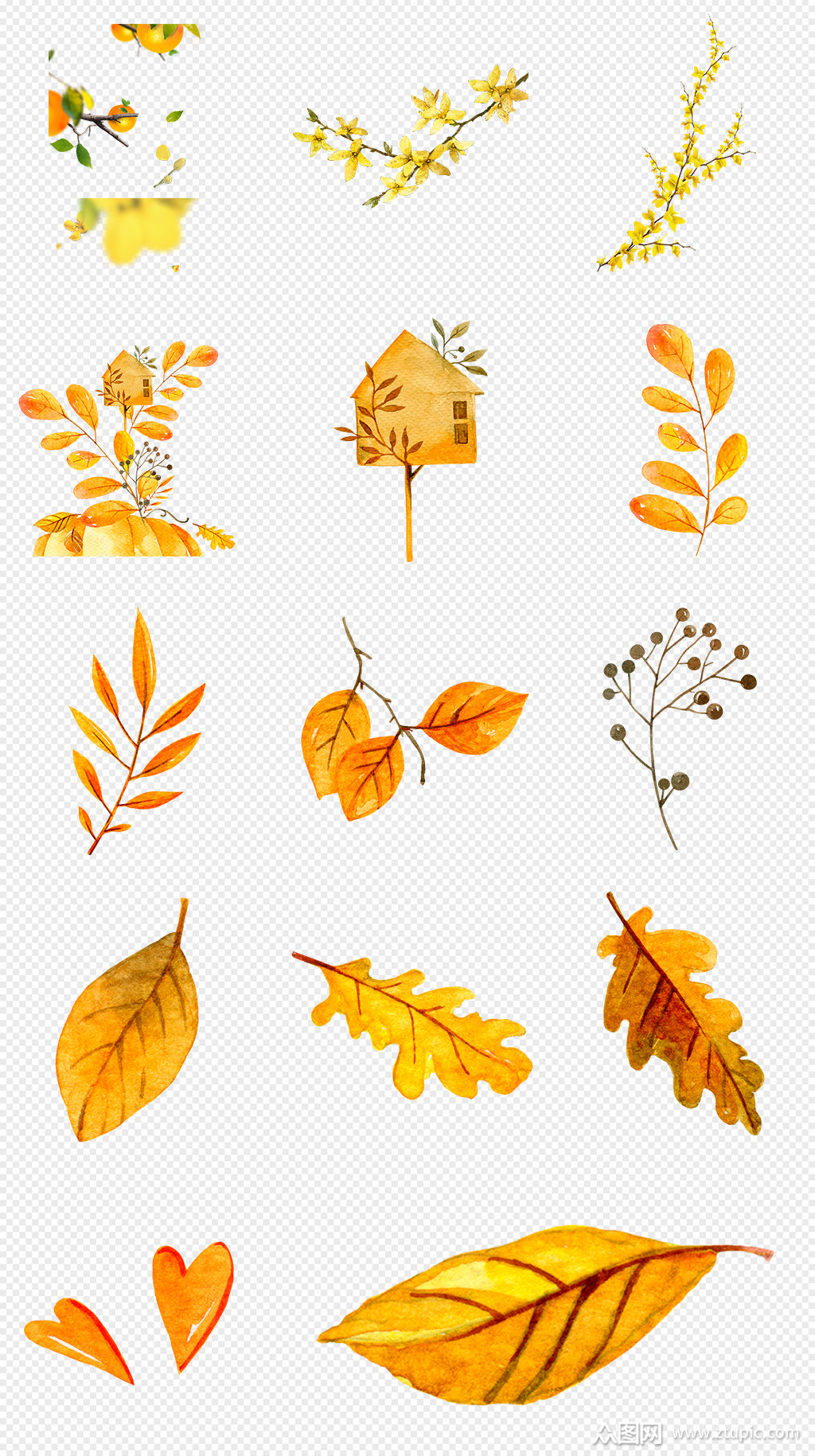 黄色叶子秋天落叶png免抠素材