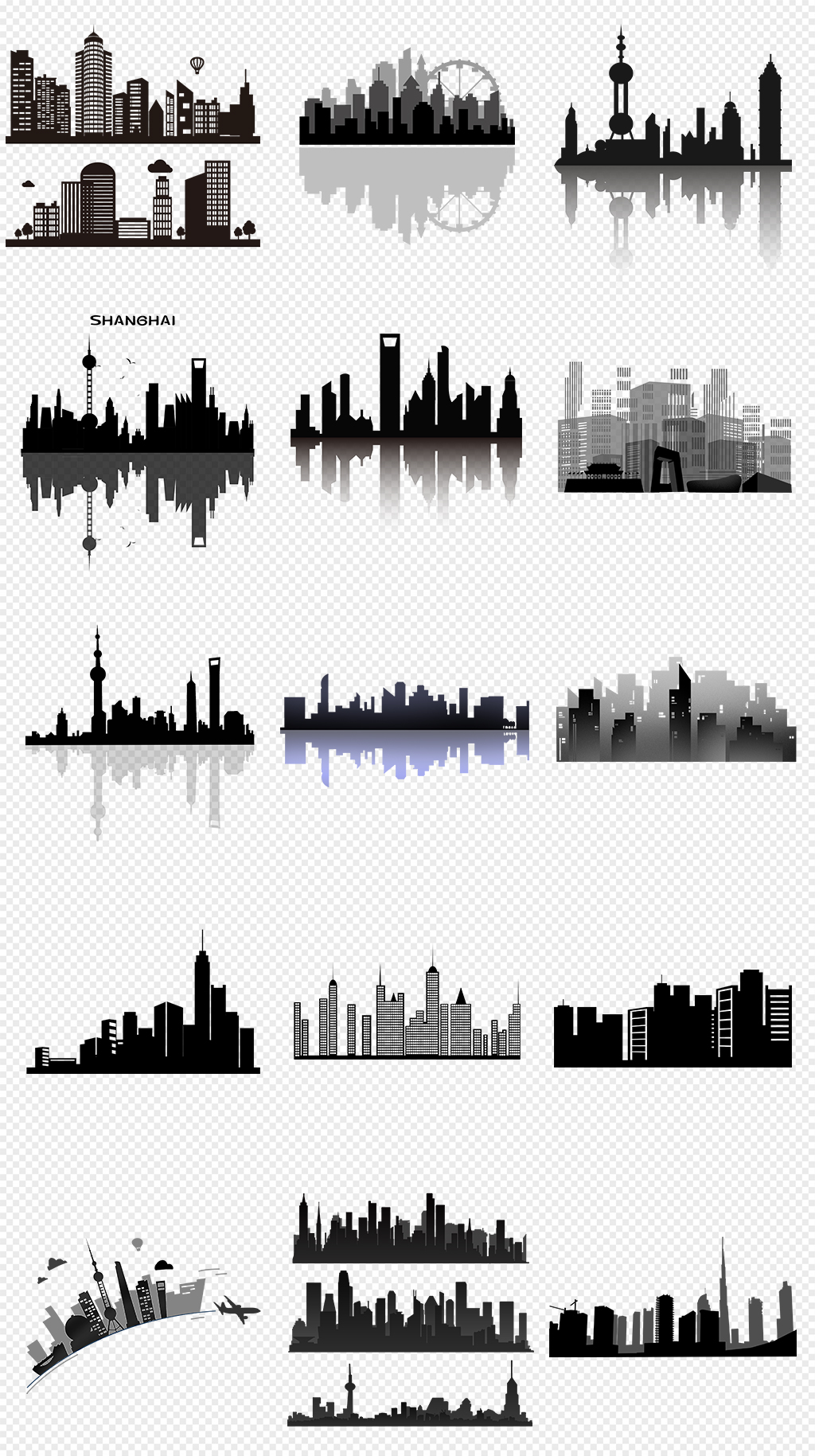 黑色城市剪影地标城市png免抠素材模板下载-编号834364-众图网