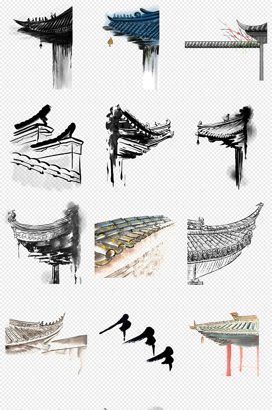 中国风水墨屋檐png免抠素材-众图网