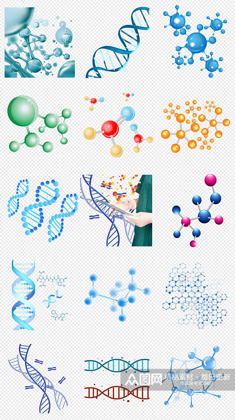 分子原子化学分子医学基因链螺旋序列素材 化学元素素材
