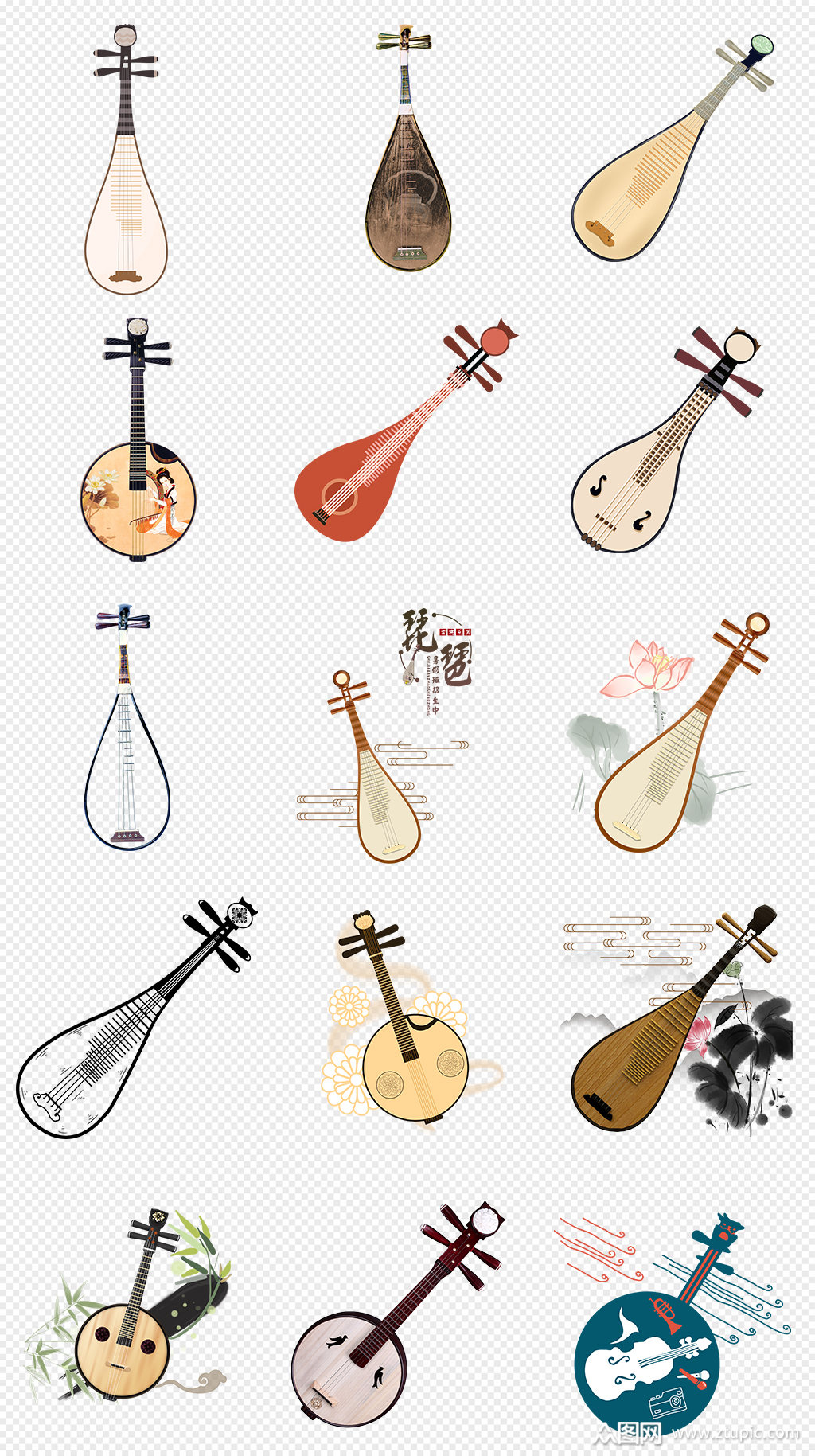 古代乐器琵琶png免抠素材素材