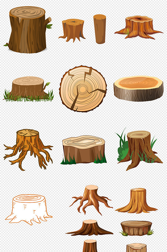 卡通树桩木墩树纹png免抠素材