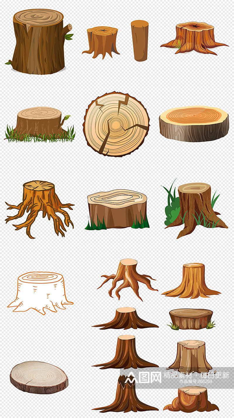 卡通树桩木墩树纹PNG免抠素材素材